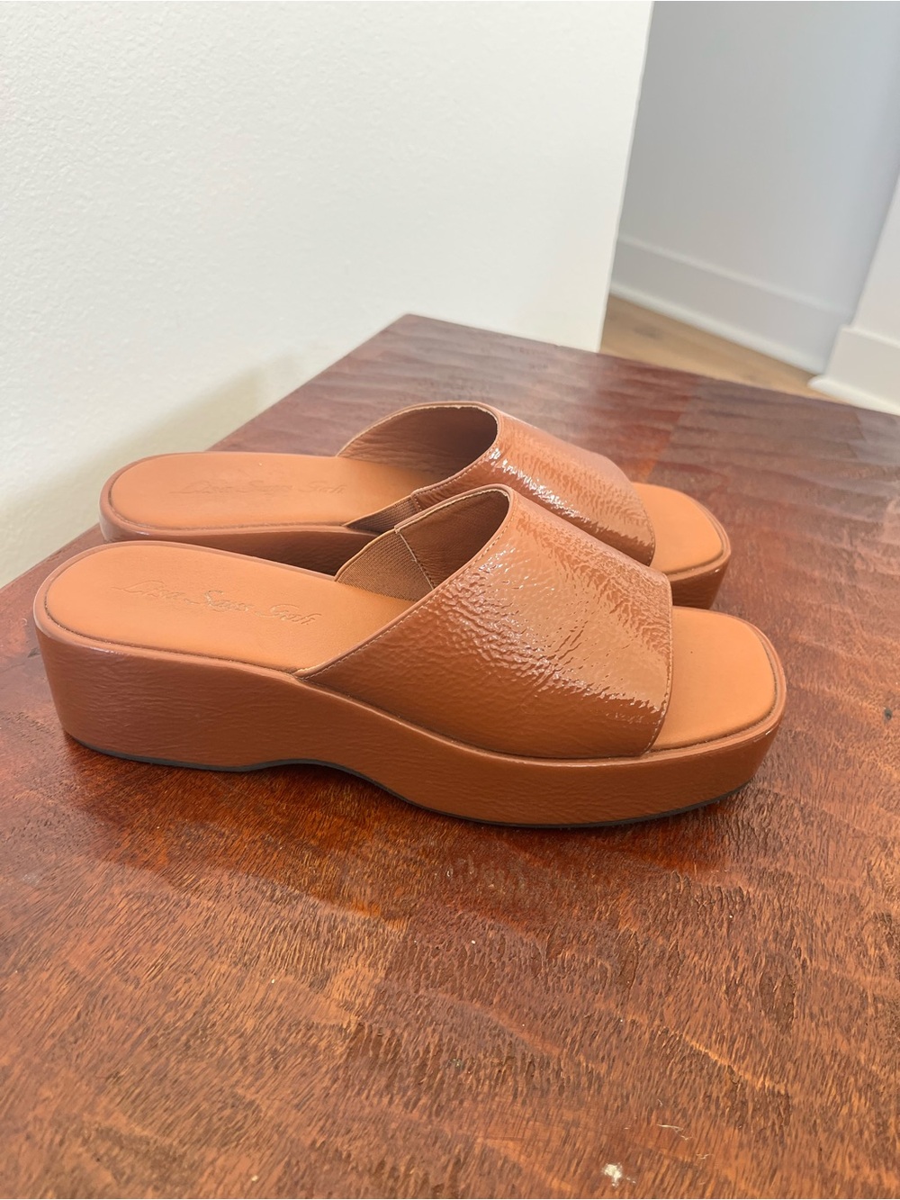 NWOT Lisa says gah Dakota platform sandals brown neutral minimalist leather 10